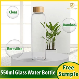 Royaltop Vente en gros Logo personnalisé Botella De Agua Bouteille d'eau transparente en verre borosilicaté incassable avec couvercle en bambou pour le sport GYM - Product Image 2