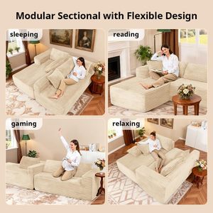 Sofa Modular Sectional dengan Dudukan Dalam yang Nyaman, Sofa L-Shape Berlapis Kain Cloud dengan Lengan Lebar, Kain Corduroy, Busa Kepadatan Tinggi, <span class=keywords><strong>Chaise</strong></span> <span class=keywords><strong>Lounge</strong></span> - Product Image 5