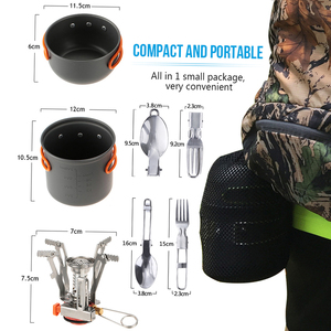 Ensemble de cuisine de camping en plein air avec <span class=keywords><strong>mini</strong></span> réchaud à allumage piézoélectrique pour la randonnée, le camping, la cuisine en randonnée, le pique-nique, ensemble de casseroles - Product Image 5