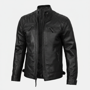 Veste à capuche en cuir suédé bordeaux Zip asymétrique avec col en fourrure - Product Image 1