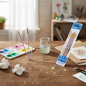 Set di pennelli per acquerello in Nylon rosa chiaro in 6 pezzi con manico in legno a forma di capelli con plastica per artisti e mestieri - Product Image 2