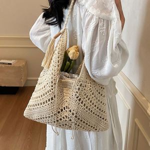 Bolso Tote Grande de Paja Tejida para Mujer, Color Sólido, Cierre Bordado, Forro de Poliéster Portátil - Product Image 3
