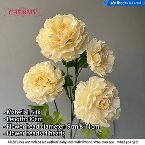 DC116 Bestseller Fiori Artificiali Rosa Bianco Crema in Seta, 4 Teste di Ranuncolo, Peonia all'Ingrosso - Product Image 6