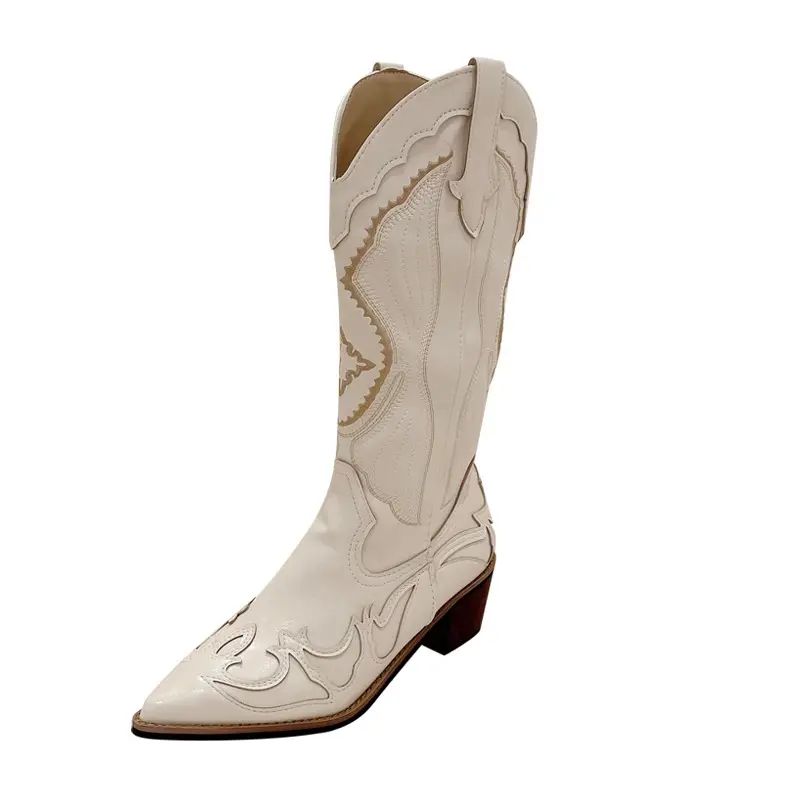 H158-619 amerikanische und europäische New Design Damen Stiefel Pointed White Slip On Med Damen stiefel