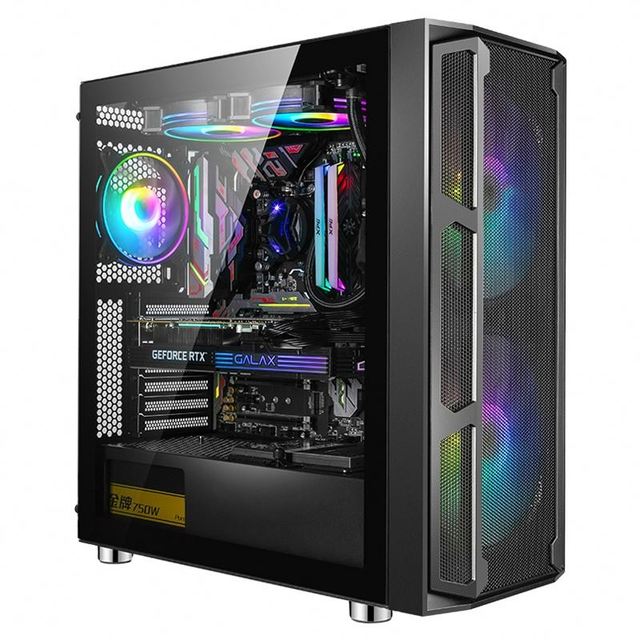 ATX Tower Gaming Computer Case with Tempered Glass and Mesh Design