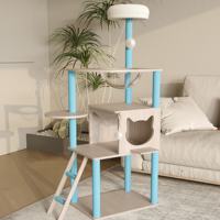 Arbre à chat minimaliste d'intérieur avec nid, capsule spatiale intégrée, colonne Skyward, plateforme de saut et griffoir en panneau de densité