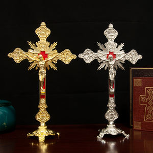 HTニューアロイチャーチホームカトリックメタルクラフトゴールドカラーメッキスタンディング十字架祈りクロススタンディング十字架祭壇クロス - Product Image 3