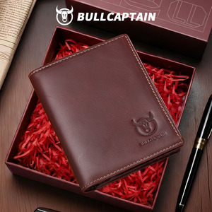 Portefeuille court pour homme BULLCAPTAIN en cuir véritable RFID, luxe classique, portable, vintage, fin, vertical, avec porte-monnaie et porte-cartes - Product Image 6