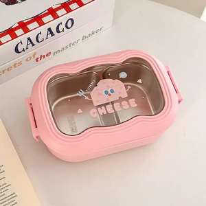 可爱便携式奶酪保温不锈钢午餐盒，带按扣，501-800ML 方形容量，可微波，适合学生 - Product Image 6