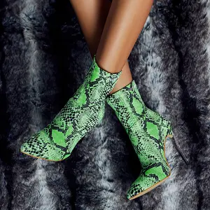 CSB23 groene neon snake print stiletto hak laarzen vrouwen mode hoge hak enkellaars