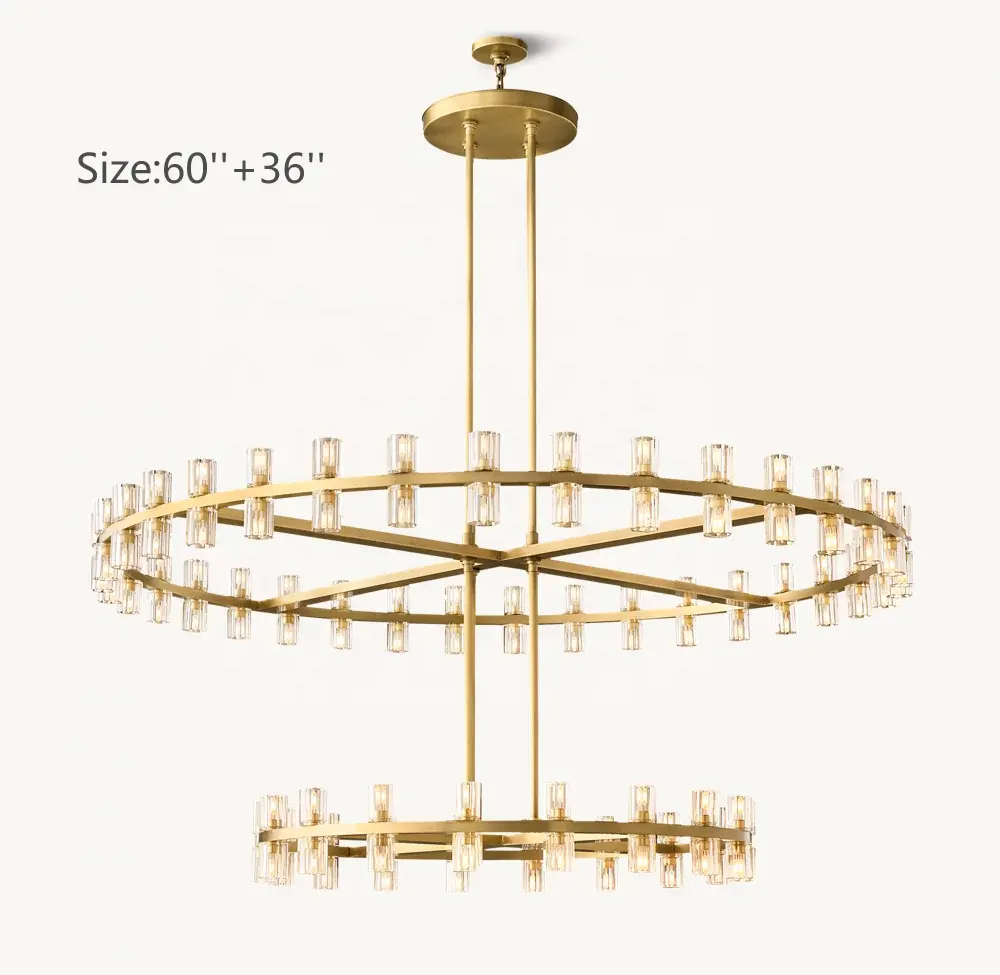 Candelabro de dos niveles redondo LED Arcachon de lujo de alta calidad 60 "+ 36'' gran oferta lámparas americanas de latón vintage candelabros de cristal K9