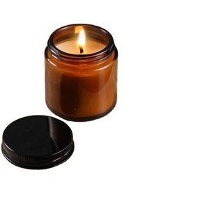 Reusable Luxury <b>Empty</b> Unique Amber Glass <b>Jar</b> With Metal Black Silver Lid Custom Logo 200ml Candle <b>Jar</b> for Candle Making - Product Image 1