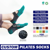 Chaussettes de Pilates professionnelles antidérapantes à cinq doigts, mi-mollet, respirantes, fines, en coton, pour le yoga et le fitness, avec large bord de maintien au bas