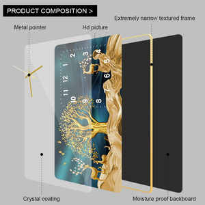 Phòng ăn hiện đại trang trí hươu vàng in vải pha lê sứ động vật sơn với khung hình treo tường nghệ thuật đồng hồ - Product Image 4