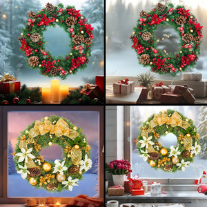 Decorazioni Natalizie per Finestre: Adesivi Statici in PVC Senza Colla, Resistenti ai Raggi UV e Impermeabili, con Poinsettia, Fiocchi, Pigne e Palline - Product Image 5