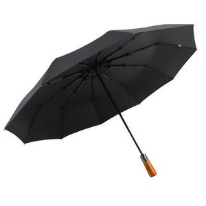 Manche en bois <span class=keywords><strong>Parapluie</strong></span> <span class=keywords><strong>pliant</strong></span> d'affaires <span class=keywords><strong>haut</strong></span> <span class=keywords><strong>de</strong></span> <span class=keywords><strong>gamme</strong></span> pour hommes 10 côtes Tube <span class=keywords><strong>de</strong></span> fer entièrement automatique 105cm Diamètre ouvert Revêtement noir - Product Image 6