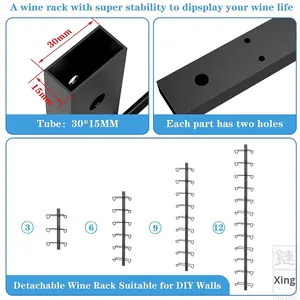 Botellero moderno <span class=keywords><strong>de</strong></span> 12 botellas montado en la pared exclusivamente para sala <span class=keywords><strong>de</strong></span> estar con aguja <span class=keywords><strong>de</strong></span> cuarzo <span class=keywords><strong>Amazon</strong></span> - Product Image 4