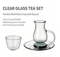 Tasses à thé/café en verre borosilicate transparent résistant à la chaleur avec poignées, design en forme de poire, petite taille, avec soucoupes, pour la maison, le café, la vaisselle de table