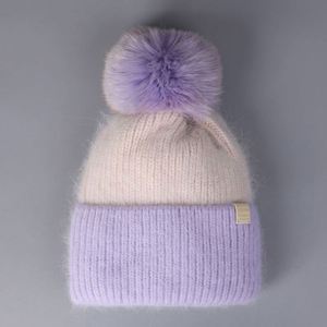 Wholesale Woman Warm Knitted Thermal Gorros Rabbit Fur <b>Winter</b> Hats Wool Blend Luxury Beanie With Pom - Product Image 4