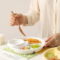 Assiette ronde à trois compartiments pour enfants, style nordique, en plastique durable, pour la réduction des graisses, vaisselle individuelle pour le petit-déjeuner
