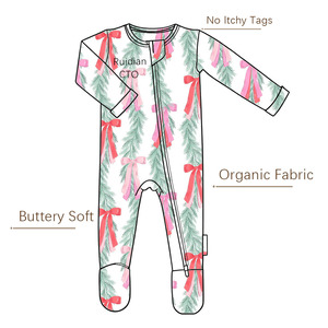 Ruidian 18-24 meses mono durmientes <span class=keywords><strong>Navidad</strong></span> tejido infantil Pjs para niños niñas primavera bambú rayón bebé cremallera Footie Pijamas - Product Image 4