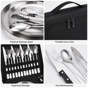 20-Piece <span class=keywords><strong>Set</strong></span> Peralatan Makan Ramah Lingkungan dari Baja Tahan Karat Perak Berkualitas Tinggi untuk 2-4 Orang, Portabel untuk Piknik dan Berkemah di Luar Ruangan - Product Image 3