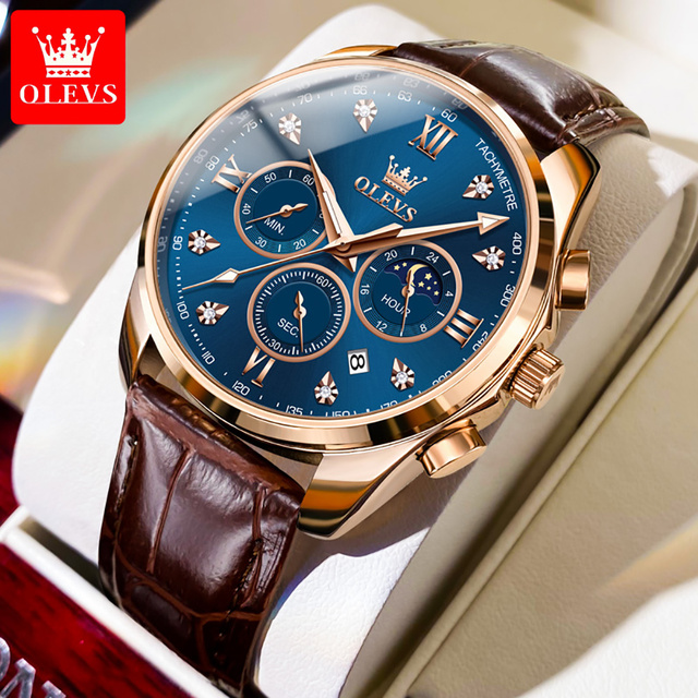 OLEVS 2888 Hot Top Brand New Original Quartz Watch for Men Big Face Leather Strap Moon Phase Chronograph Waterproof Wristwatches