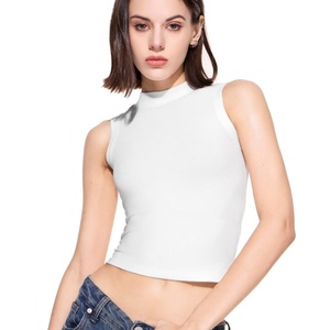 Women's Women's Party Wear Ribbed Crop <b>Tops</b>, Sleeveless <b>Mock</b> <b>Neck</b> Tank <b>Tops</b> for Summer Clothes Womens tank <b>Top</b> - Product Image 6