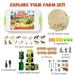 Paico Kids Farm Sensory Bin, Kit Sensoriale <span class=keywords><strong>Fattoria</strong></span> con Sabbia da Gioco da 1 kg, Animali e Camion, Scatola Magica Creativa con Coperchio - Product Image 4