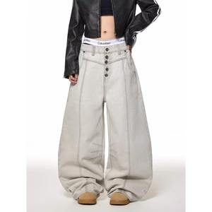 Pantalon décontracté ample pour homme, style rétro américain, design déstructuré, coupe droite, couleur délavée, style urbain - Product Image 3