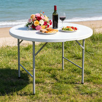 Table ronde pliable en plastique blanche moderne, vente en gros pour événements en extérieur et en intérieur, salle à manger, hôtel, restaurant, banquet