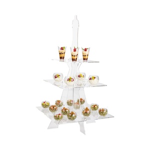 Nouveau support à gâteau moderne à étages en acrylique transparent Tide Custom pour la présentation de desserts, cupcakes, pâtisseries et bonbons - Product Image 5