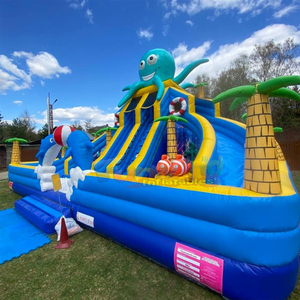 Castillo inflable gigante para niños, con tobogán acuático inflable con forma de pulpo y piscina, ideal para fiestas de verano al aire libre. - Product Image 4
