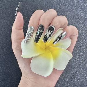 <span class=keywords><strong>Uñas</strong></span> Postizas Personalizadas Negras con Accesorios, Estilo Stiletto, Decoración <span class=keywords><strong>en</strong></span> <span class=keywords><strong>Relieve</strong></span> <span class=keywords><strong>3D</strong></span>, de Lujo para Chicas, para Festivales, Venta al Por Mayor - Product Image 2