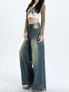 Pantalones vaqueros cargo de cintura alta para mujer al por mayor pantalones vaqueros de pierna ancha con bolsillo y solapa pantalones vaqueros rectos acampanados drapeados ropa de calle informal - Product Image 4