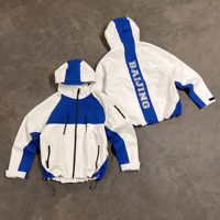 Veste à capuche personnalisée pour homme, color block bleu et blanc, avec poche poitrine zippée, coupe-vent, Techwear, Streetwear, Marque privée, Faible MOQ, OEM, ODM