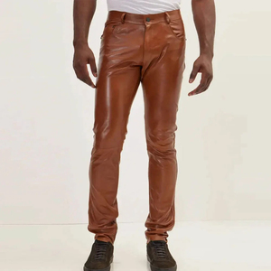 Pantalones de cuero ajustados a la moda Pantalones de cuero de piel de vaca de alta calidad con pantalones de cuero de hombre al mejor precio - Product Image 1