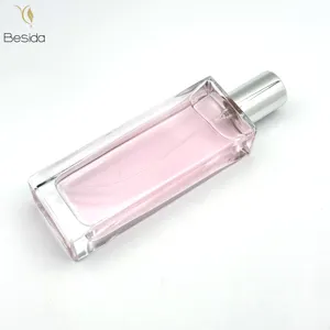 Özelleştirilmiş cam parfüm şişesi 50ml kare lüks sprey kıvrım üst boş cam parfüm şişesi 50ml alüminyum kapaklı