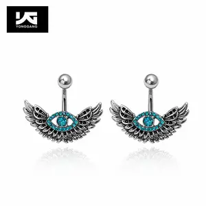 Wing shape body piercing jewelry custom add your own charm belly bar ring angel dangle surgical steel belly button rings