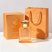 Flacon de parfum en verre craquelé ambre pêche 50 ml (1,7 oz) avec col doré et capuchon noir et or décoratif – Vente en gros directe usine