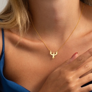 Dainty 18k Plaqué Or <span class=keywords><strong>Phoenix</strong></span> Rising Collier Fantaisie Oiseau Collier Haute Poli Charme Bijoux <span class=keywords><strong>Phoenix</strong></span> Oiseau Bijoux - Product Image 1