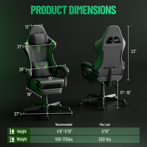 Silla Gamer AJUNION, Silla de Computadora de Tela para Juegos, 254 lbs, 90-135 °   Silla de Juego Reclinable con Masaje Lumbar y Reposapiés - Product Image 3