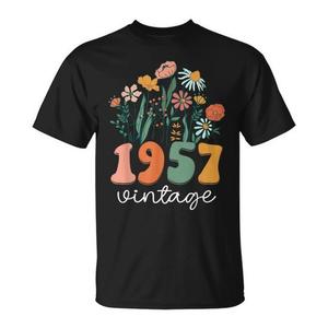 เสื้อยืดวินเทจลายดอกไม้ป่าปี 1957 ของขวัญวันเกิดครบรอบ 66 ปีสำหรับผู้หญิง คอกลม แขนสั้น พิมพ์ลายดิจิทัล สำหรับผู้ใหญ่ - Product Image 1