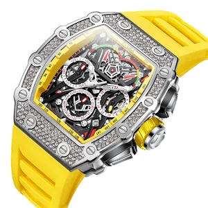 ONOLA 6827D Relógio esportivo de luxo masculino com pulseira de borracha para homens, relógio automático à prova d'água com turbilhão