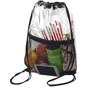 Vente en gros de sacs à cordon en PVC transparent sac à dos souple étanche portable pour voyage salle de sport sport plage