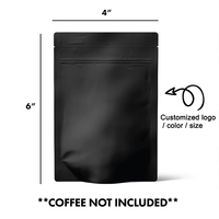 Sachets d'emballage pour café sur pied, personnalisés, faible MOQ (500 pièces), en plastique noir mat Mylar avec fermeture éclair, résistants à l'humidité, pour aliments pour animaux de compagnie