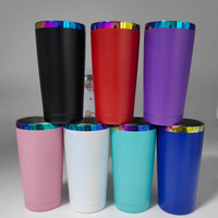 Gobelet personnalisé en acier inoxydable à base de poudre plaqué arc-en-ciel de 20 oz avec paille gobelet plaqué or gravable au laser de 20 oz