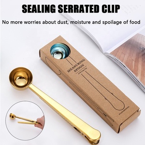 Cucchiaio dosatore 2-in-1 personalizzato ecologico in rame e oro per chicchi di <span class=keywords><strong>caffè</strong></span>, in acciaio inossidabile con clip per sacchetto, ideale per matrimoni e feste - Product Image 6