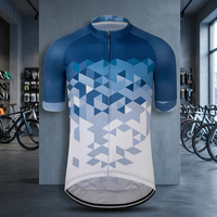 Maillot de Ciclismo Personalizado Soban para Hombre, Manga Corta, Estampado Geométrico Azul, Transpirable, 100% Poliéster, Personalizado para Equipo, 220g, Camiseta Deportiva