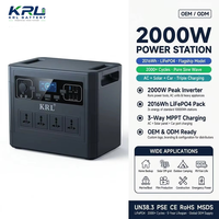 Station d'alimentation solaire portable KRL 2000W 2016Wh avec batterie au lithium LiFePO4, panneau solaire, onduleur à onde sinusoïdale pure MPPT, lampe torche solaire pour extérieur et maison